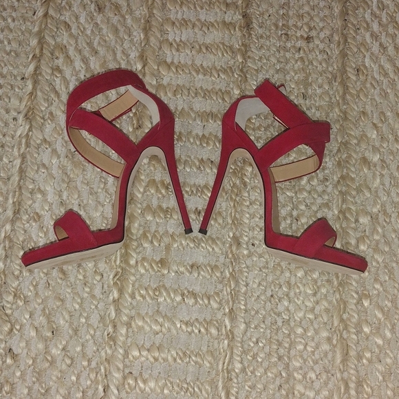 NEW Giuseppe Zanotti Red Suede Strappy Heels Size 38 Deep Rusty Red - Picture 3 of 10